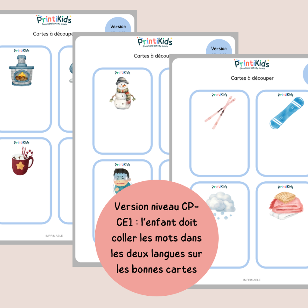 🇫🇷🇬🇧 Cartes de vocabulaire bilingues français anglais – Hiver – GS CP CE1