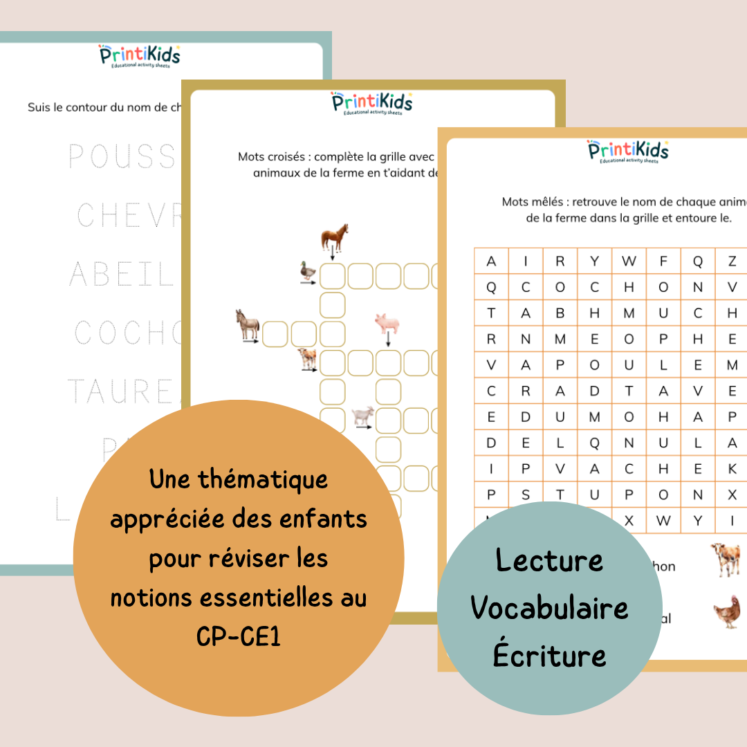 Pack activités de la ferme – Pack de jeux éducatifs et fiches pédagogiques - CP CE1