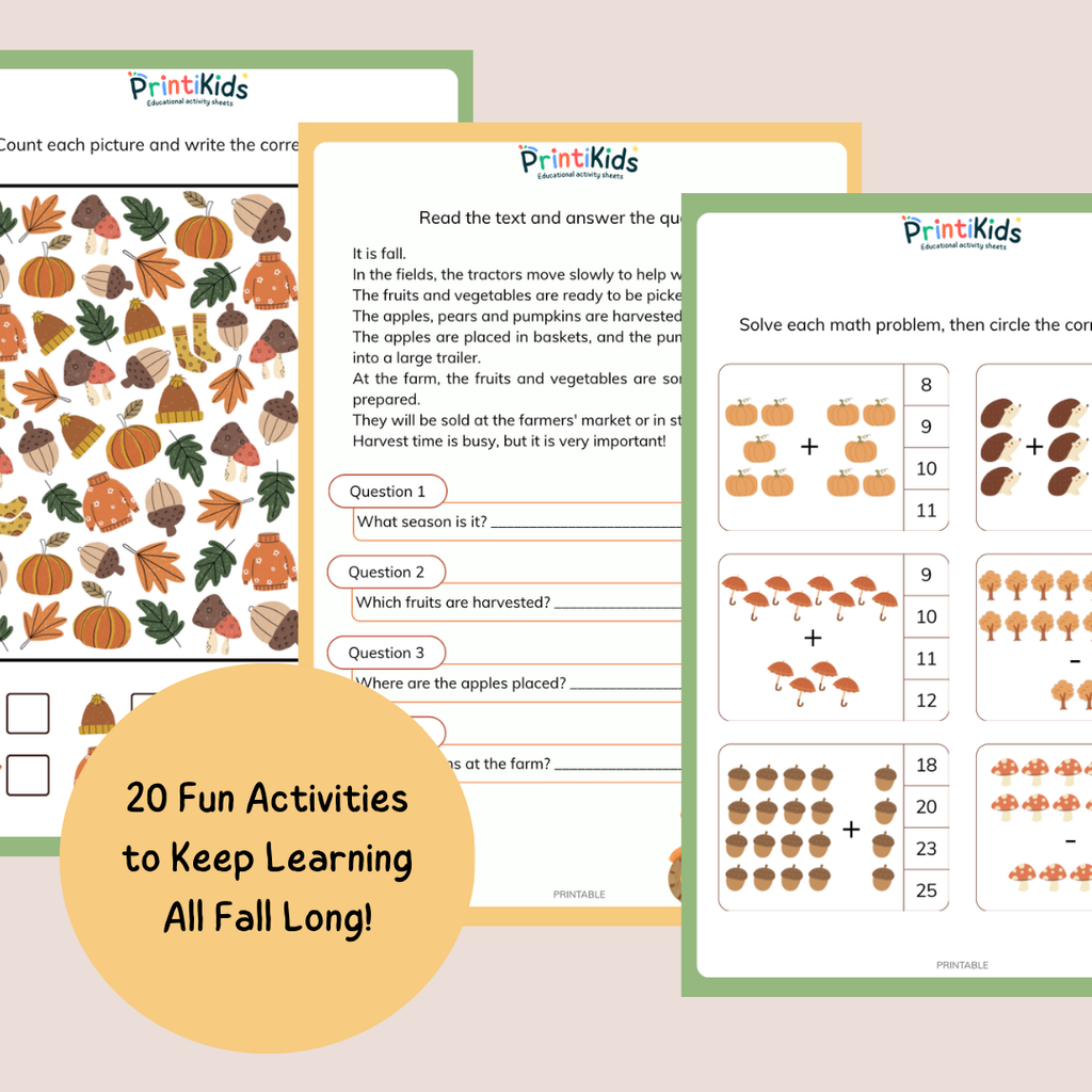 Fall Activity Pack – 20 Printable Educational Activities - Grade 1–2