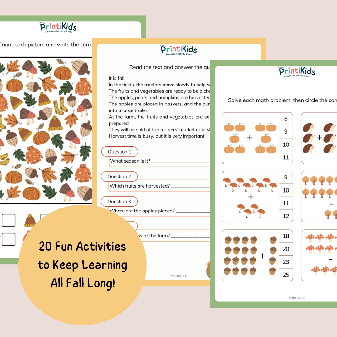 Fall Activity Pack – 20 Printable Educational Activities - Grade 1–2