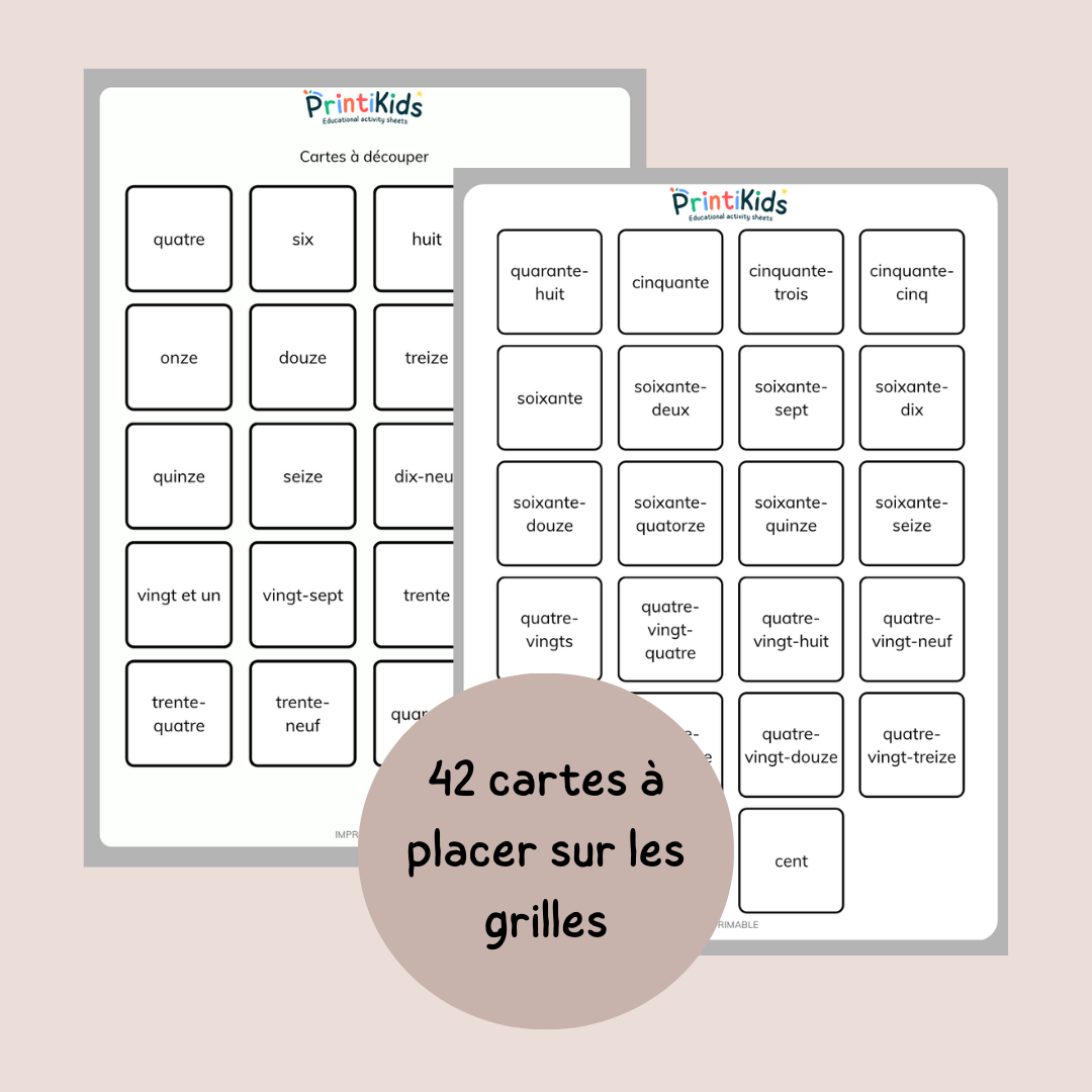 Loto des nombres en lettres jusqu'à 100 - CP - CE1