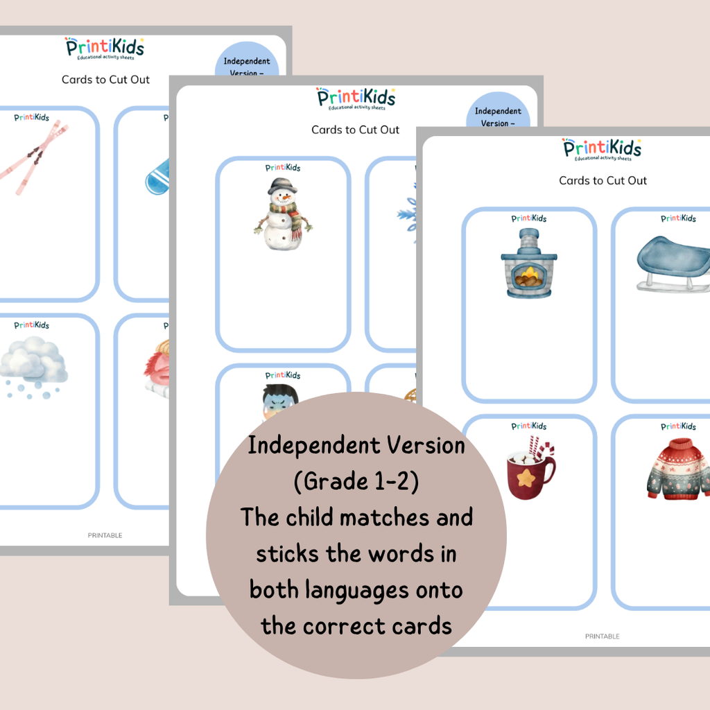 🇫🇷🇬🇧 Bilingual Winter Vocabulary Flashcards for Kids – Grades 1-2
