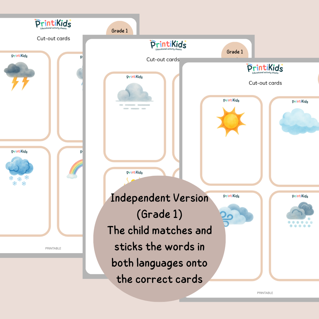 🇫🇷🇬🇧 Bilingual Weather Flashcards – French English Vocabulary Activity (Ages 5–7 | Kindergarten–Grade 1–2)