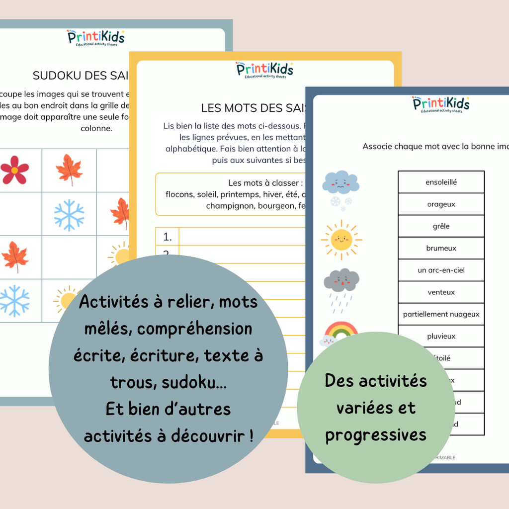 Pack d’activités les saisons – 20 fiches pédagogiques - CP CE1