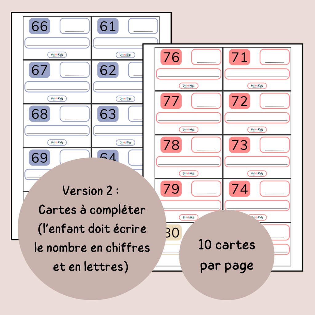 Cartes d’écriture des nombres en lettres jusqu’à 100 – 200 cartes pédagogiques - CP–CE2