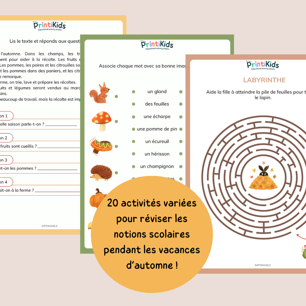 Pack activités automne – Pack de 20 fiches ludiques et éducatives - CP CE1