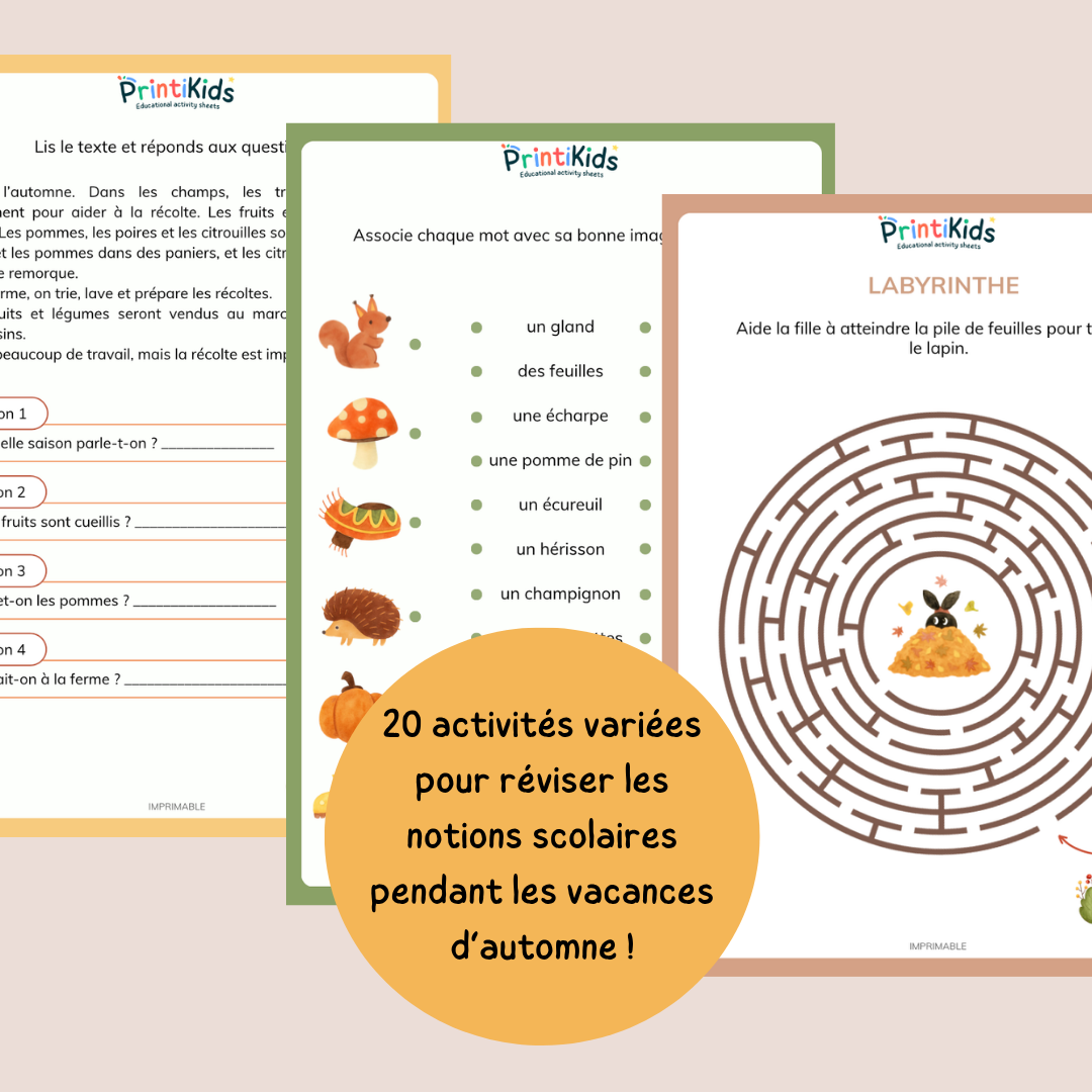 Pack activités automne – Pack de 20 fiches ludiques et éducatives - CP CE1
