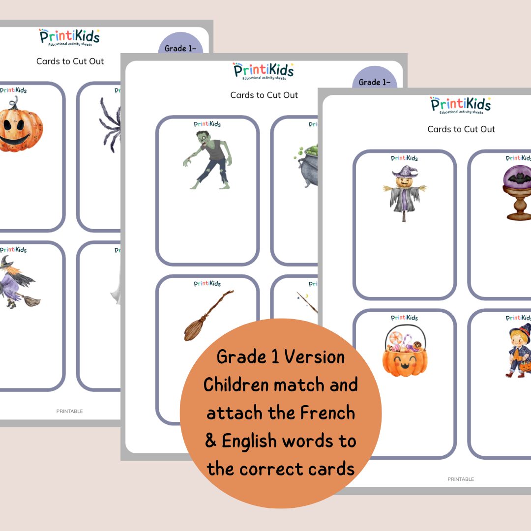 🇫🇷🇬🇧 Halloween French Vocabulary Cards – Bilingual French & English – Kindergarten to Grade 2