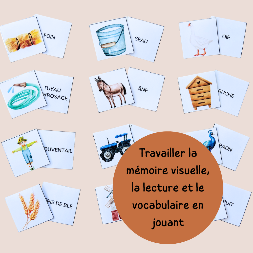 Memory de la ferme – Jeu de lecture et vocabulaire CP CE1
