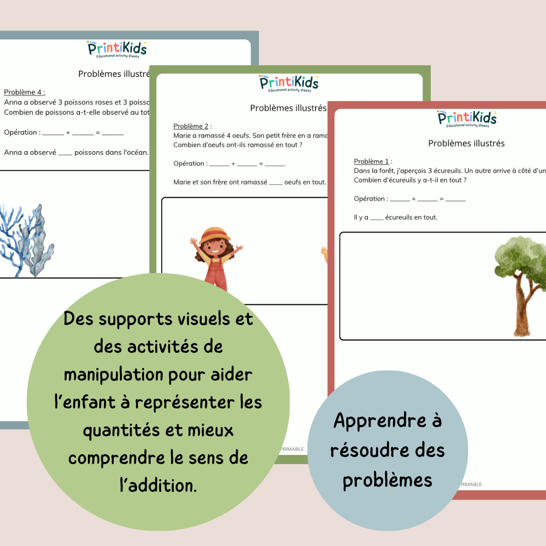 Pack d’additions – problèmes simples et illustrés - CP CE1