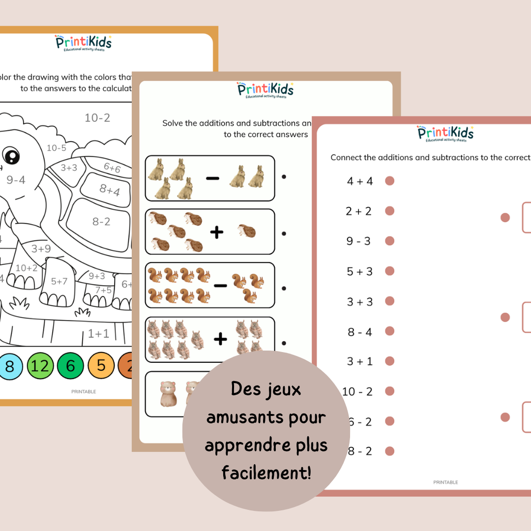 Pack d’activités additions et soustractions – Fiches de maths ludiques - CP CE1 CE2