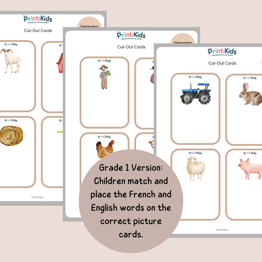 🇫🇷🇬🇧 French English Farm Vocabulary Cards – Printable Bilingual Activity for Kids