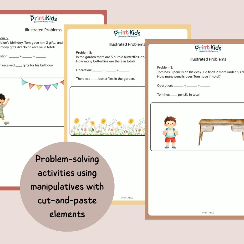 Addition and Subtraction Activities - Simple & Illustrated Math Problems - Grades 1-2