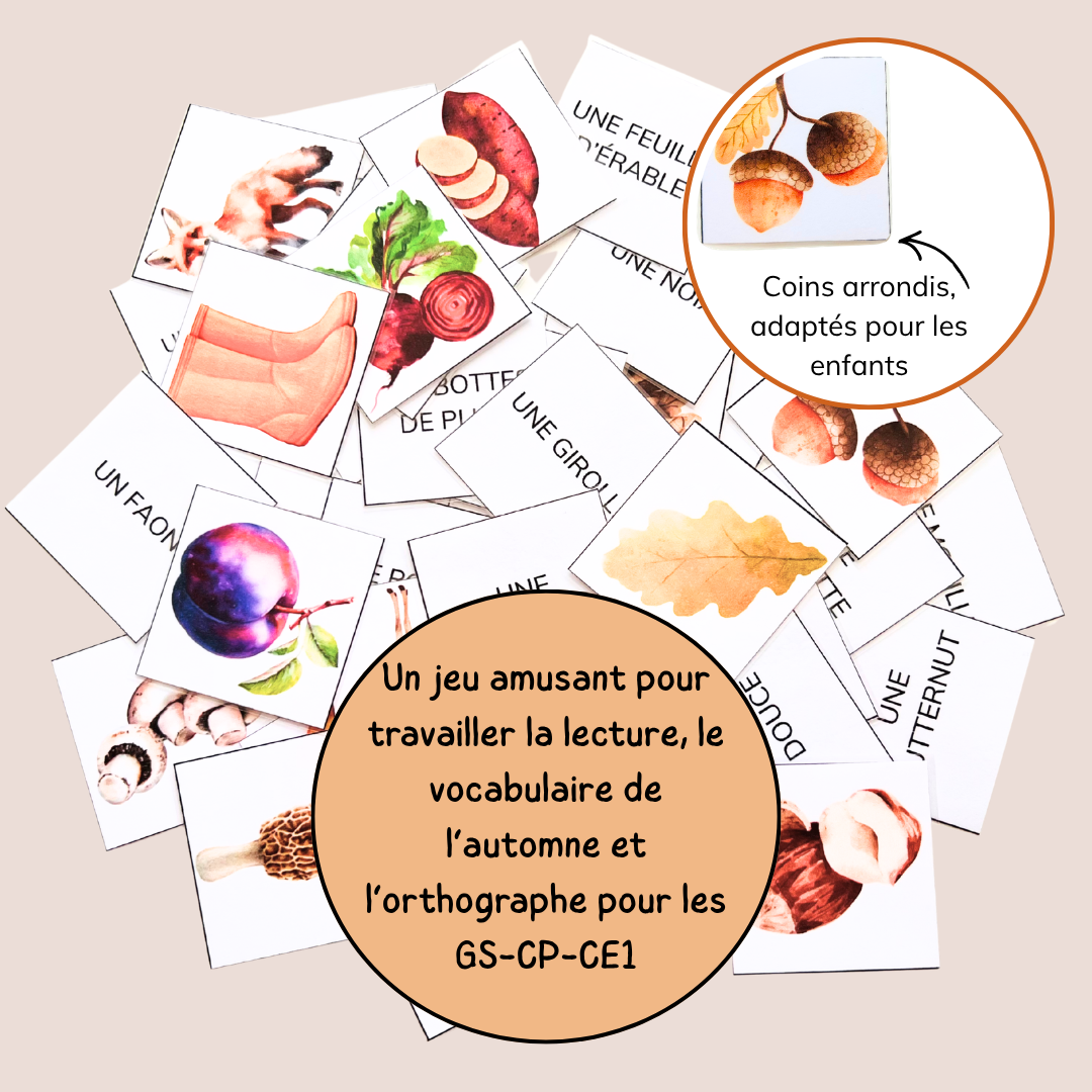 Memory de l’automne – Jeu de lecture et vocabulaire - CP CE1 CE2