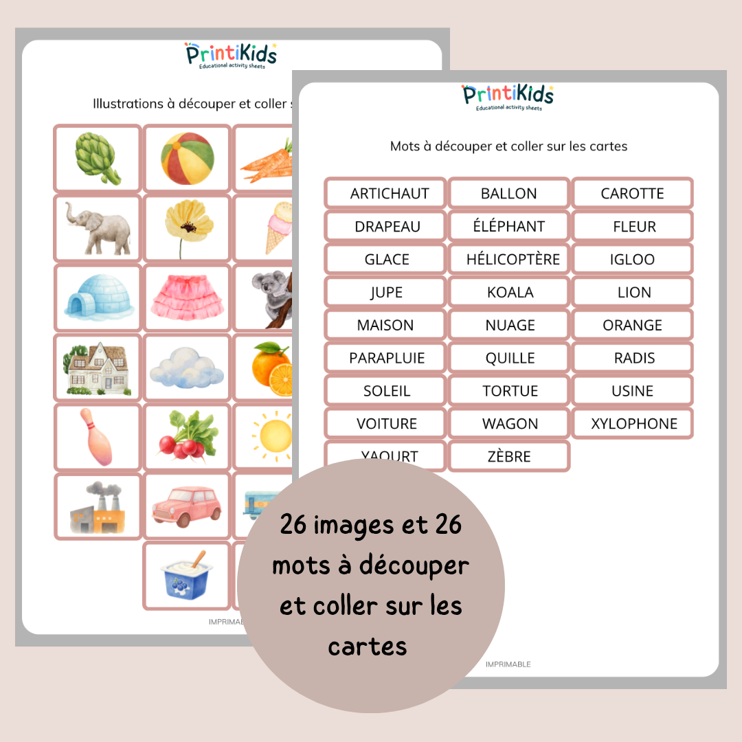 Jeu d’association alphabet – Lettres, images et premiers mots - MS-GS-CP