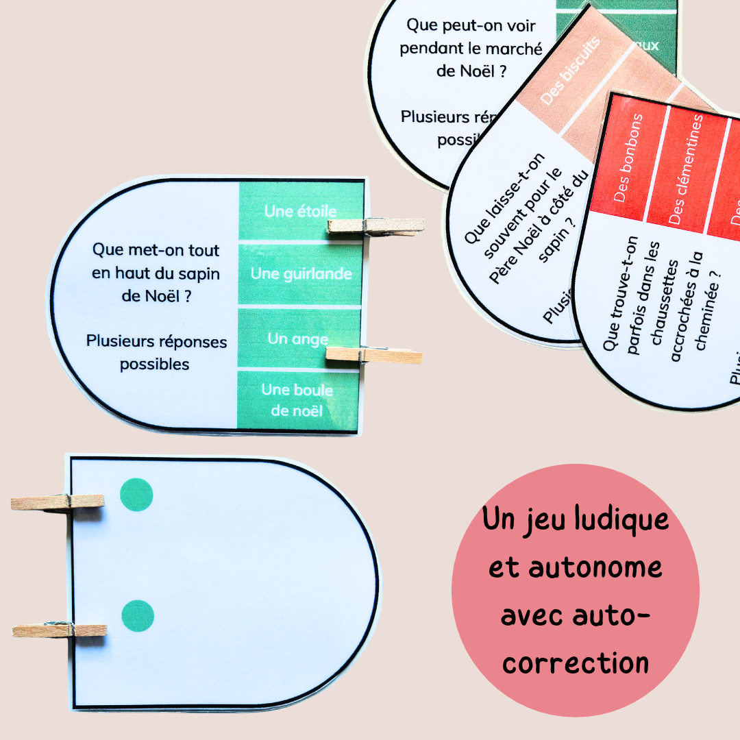 Cartes à pinces de Noël – Lecture et compréhension CP CE1 CE2