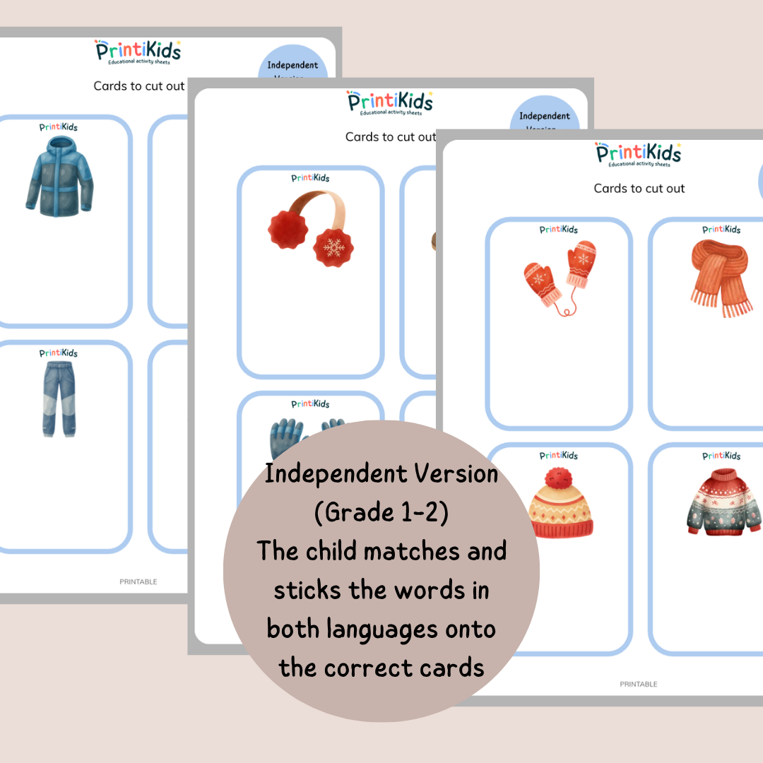 🇫🇷🇬🇧 French Winter Clothing Vocabulary Cards for Kids – Kindergarten to Grade 2