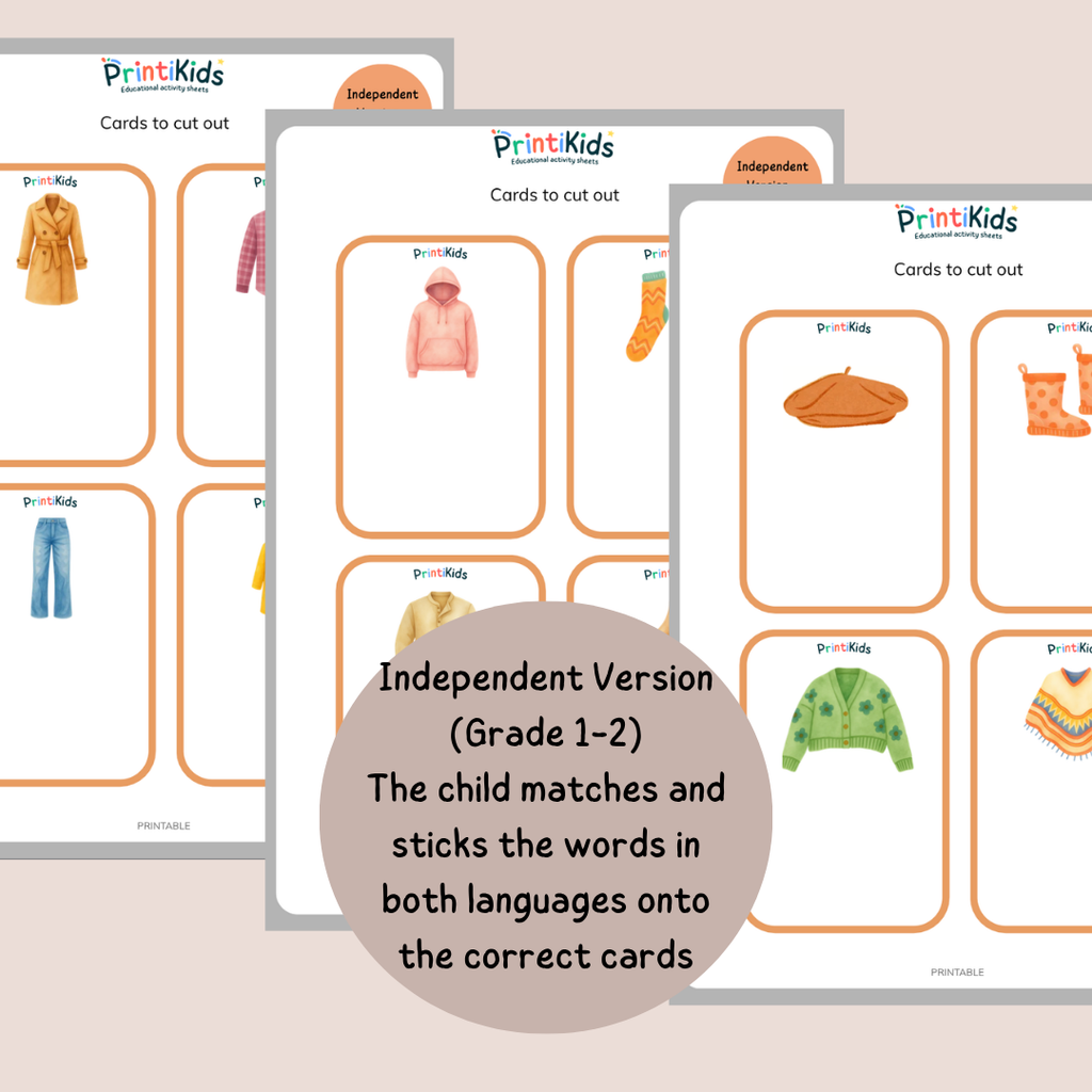 🇫🇷🇬🇧 Bilingual Clothing Flashcards for Kids –Fall vocabulary - Grade 1–2
