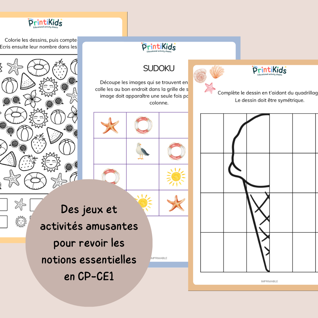 Pack d'activités été – 20 activités ludiques pour réviser en s'amusant - CP CE1