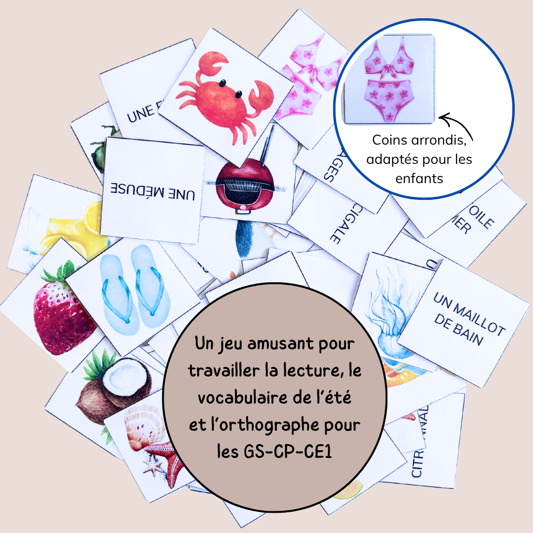 Memory de l'été – Jeu de lecture et vocabulaire CP CE1