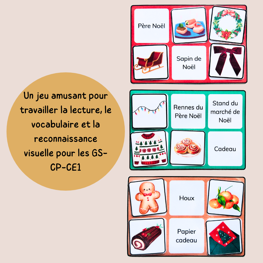 Loto de Noël – Jeu de lecture et vocabulaire - CP CE1