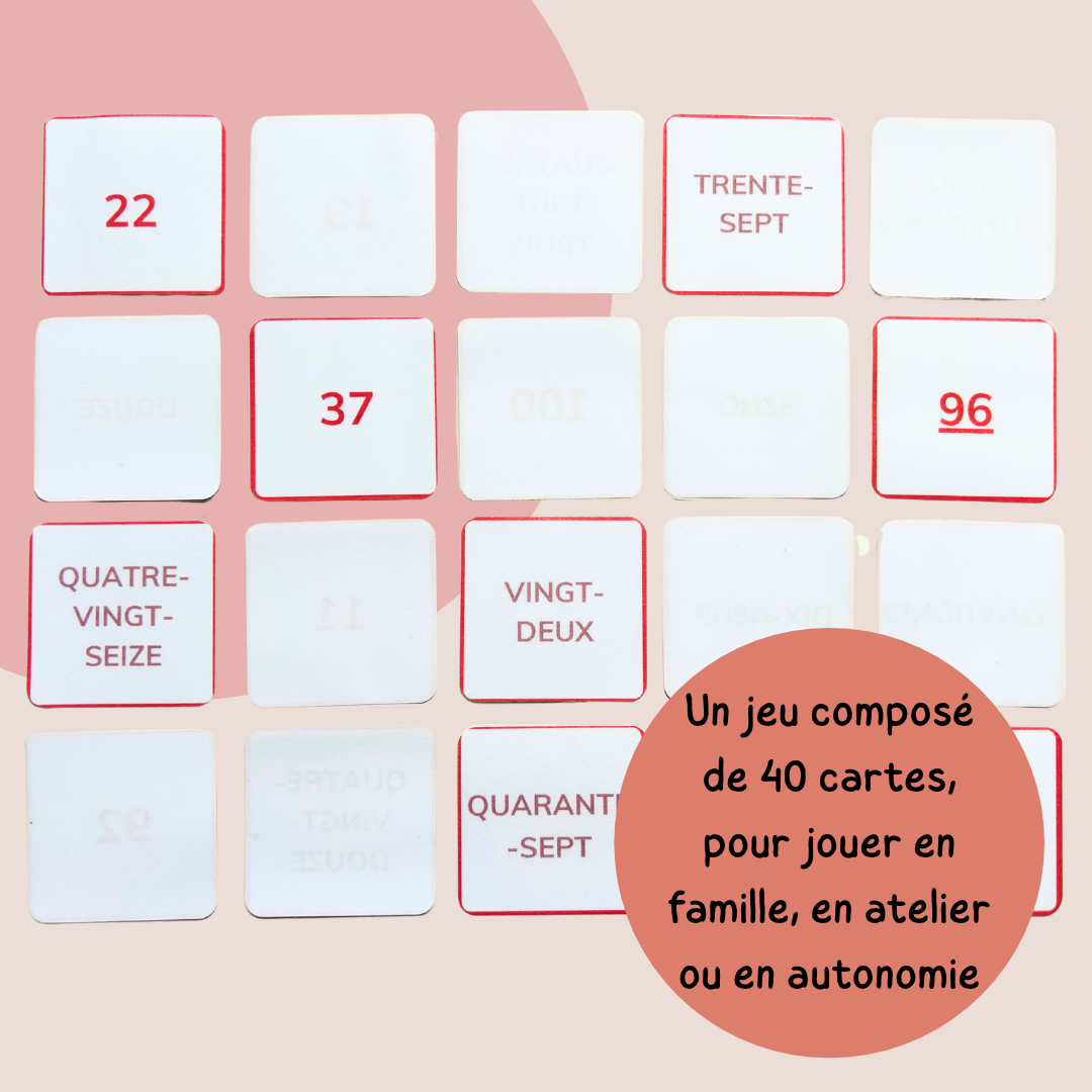 Memory des nombres jusqu’à 100 - Jeu de chiffres et lettres CP CE1