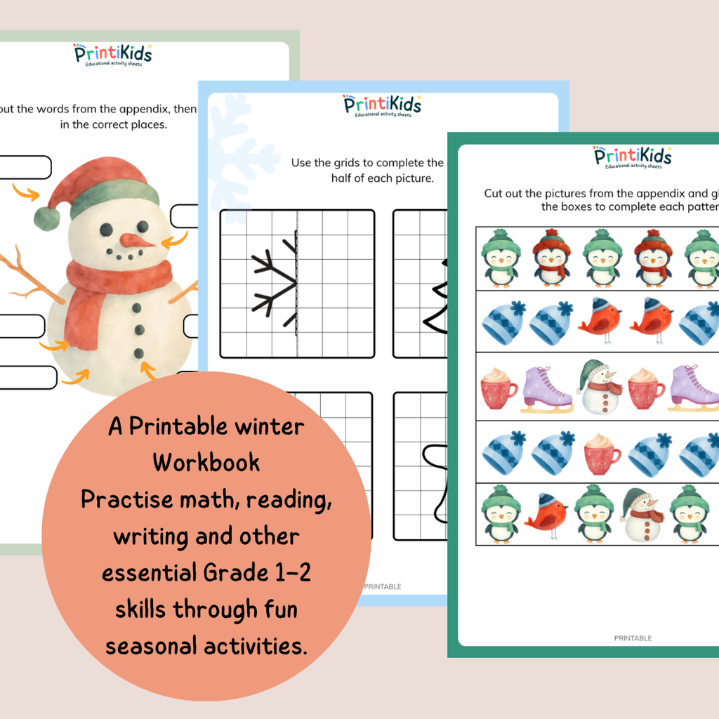 Complete Winter Activity Pack – 35 Printable Worksheets & Games – Grade 1–2