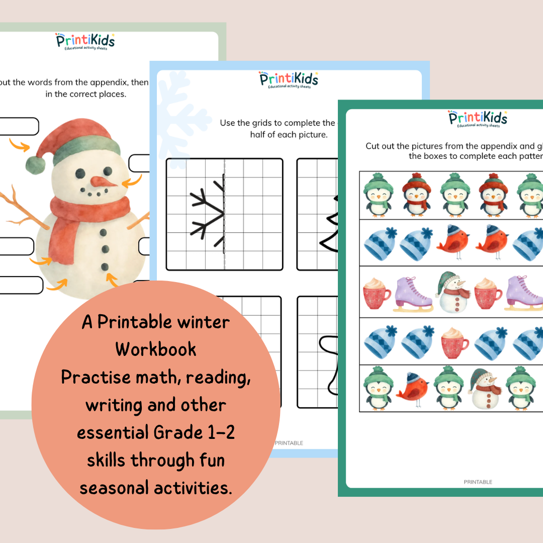 Complete Winter Activity Pack – 35 Printable Worksheets & Games – Grade 1–2