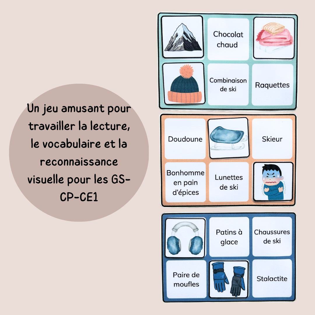 Loto de l’hiver – Jeu de lecture et vocabulaire CP CE1