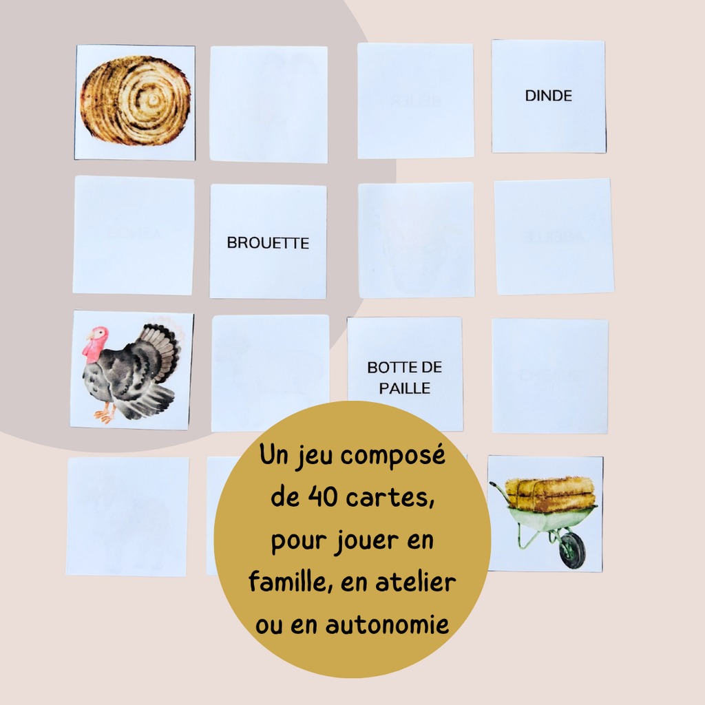 Memory de la ferme – Jeu de lecture et vocabulaire CP CE1