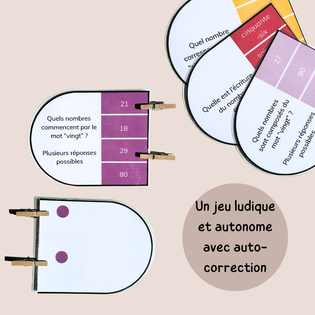 Cartes à pinces écrire les nombres en lettres de 1 à 100 - CP CE1