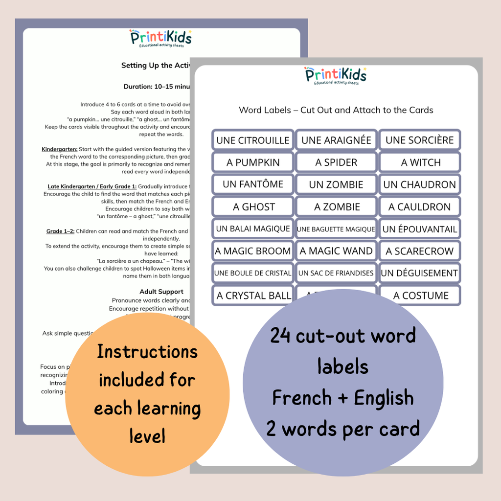 🇫🇷🇬🇧 Halloween French Vocabulary Cards – Bilingual French & English – Kindergarten to Grade 2