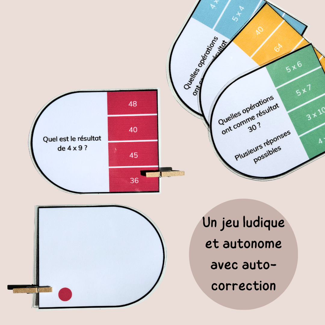 Cartes à pinces multiplications CE1 CE2