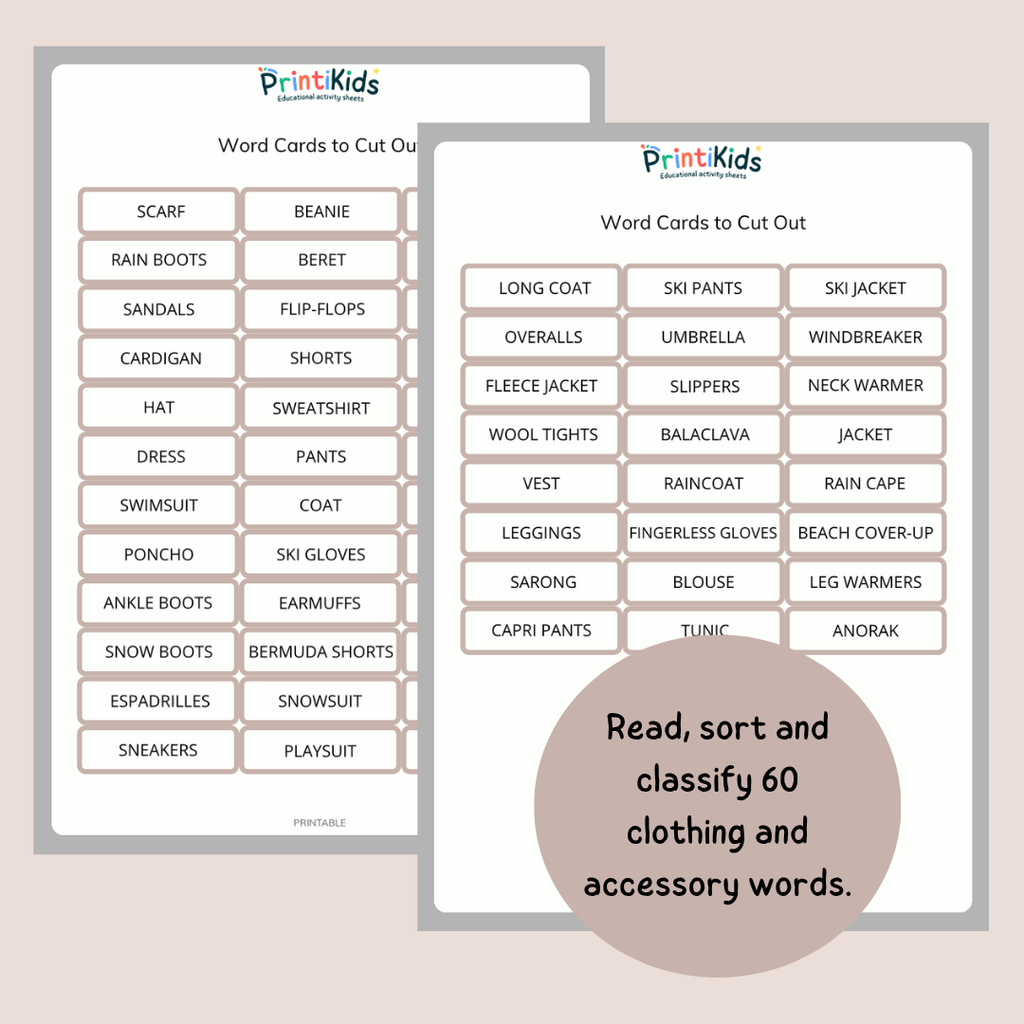 Seasonal Clothing Sorting Pack – Pictures & Words – Kindergarten & Grade 1