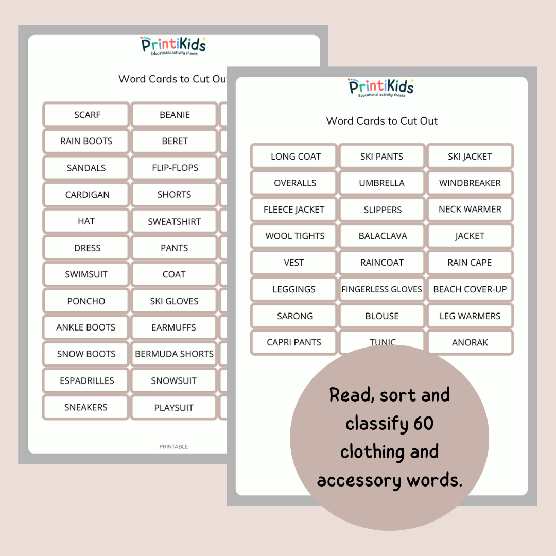 Seasonal Clothing Sorting Pack – Pictures & Words – Kindergarten & Grade 1