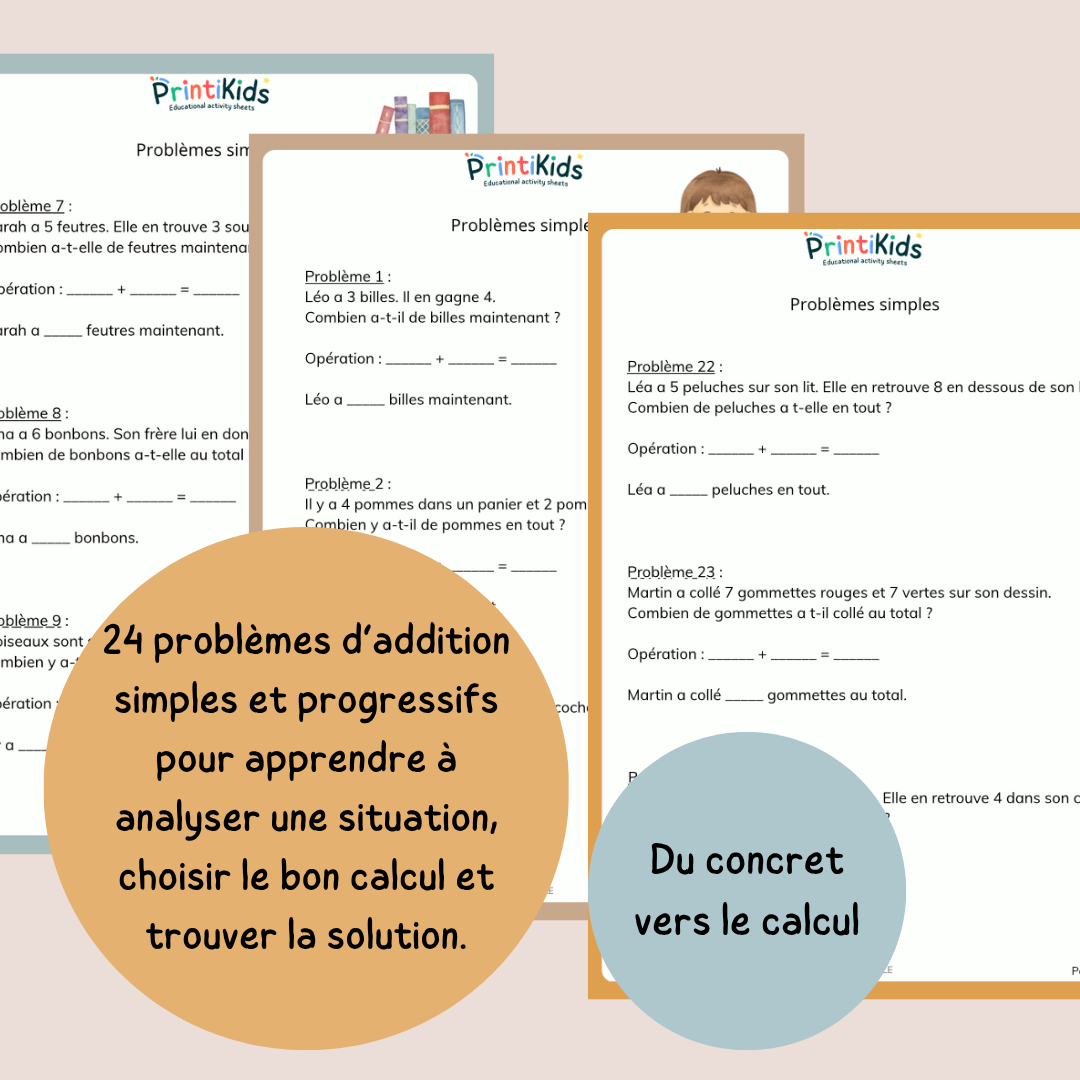 Pack d’additions – problèmes simples et illustrés - CP CE1