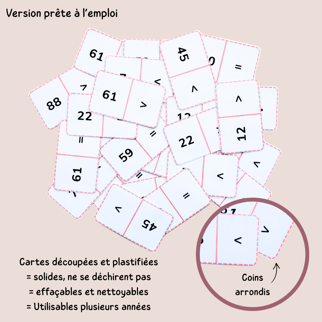 Domino comparaisons des nombres à imprimer – Jeu de maths CP avec les signes < > =