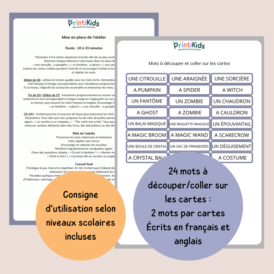 🇫🇷🇬🇧 Cartes de vocabulaire Halloween français anglais – GS CP CE1