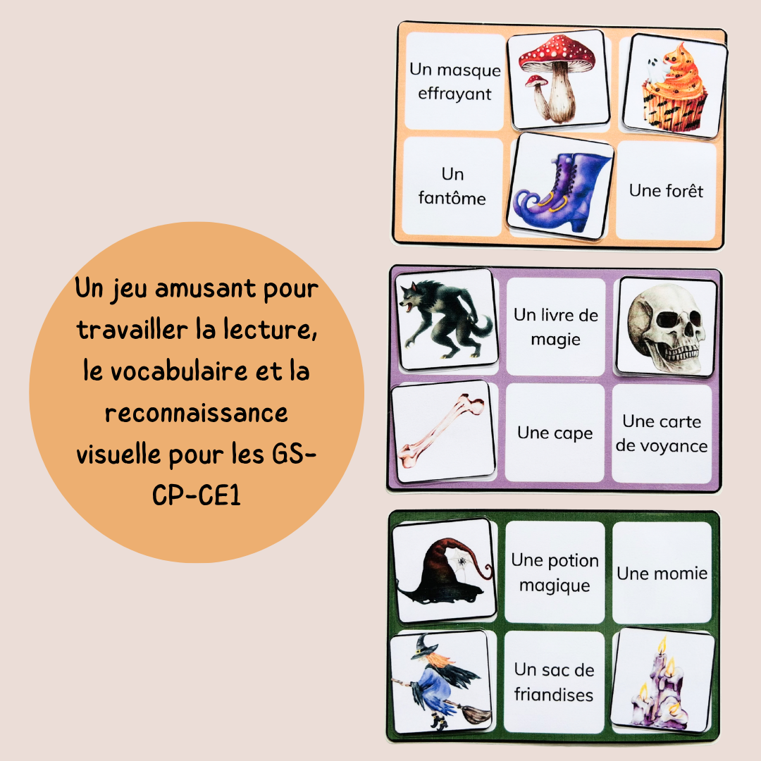 Loto Halloween – Jeu de lecture et vocabulaire CP CE1