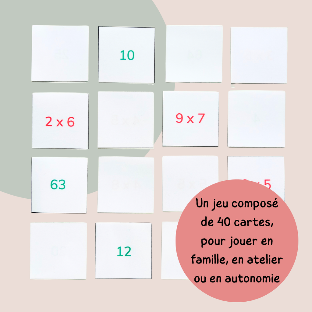 Memory des multiplications – Jeu des tables CE1 CE2