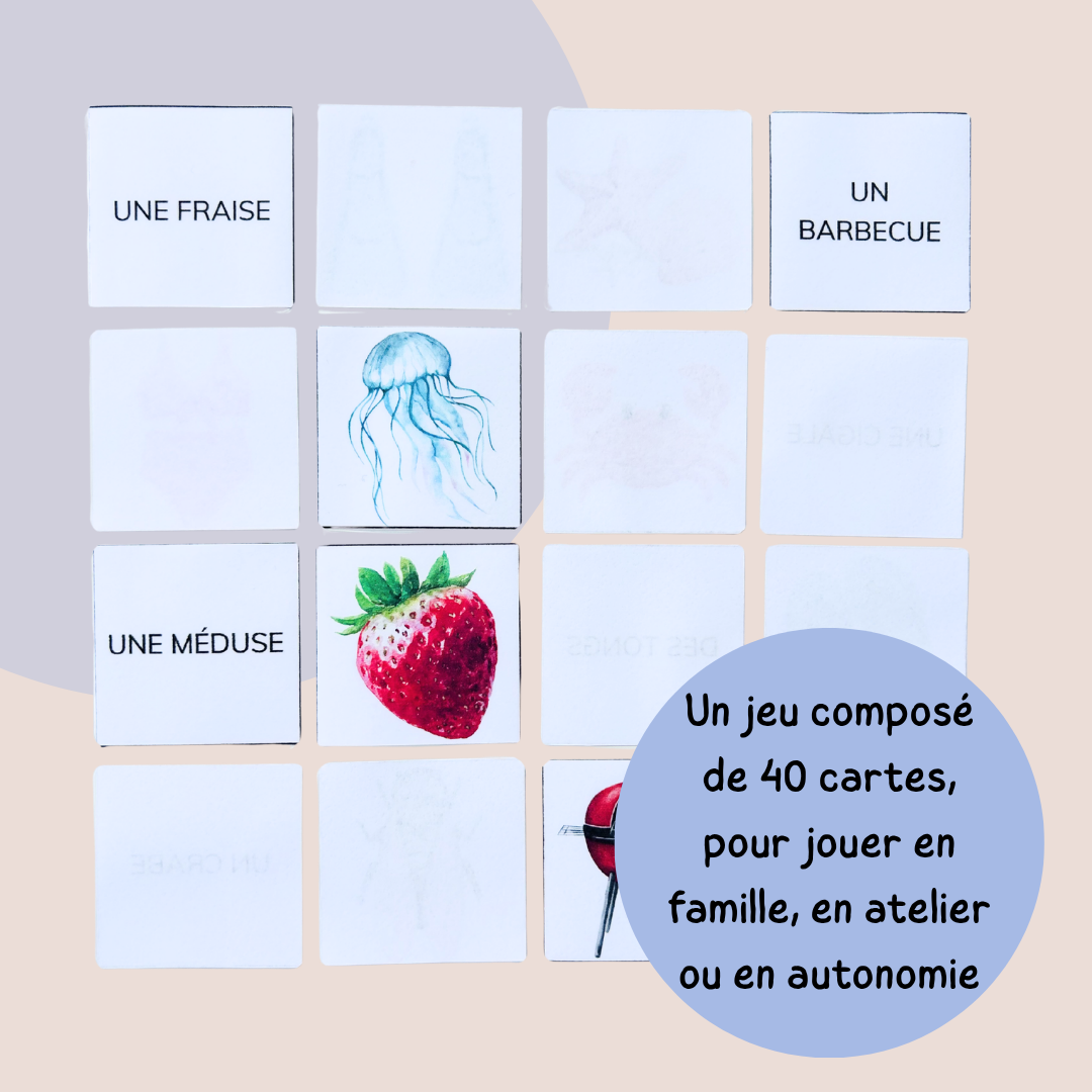 Memory de l'été – Jeu de lecture et vocabulaire CP CE1