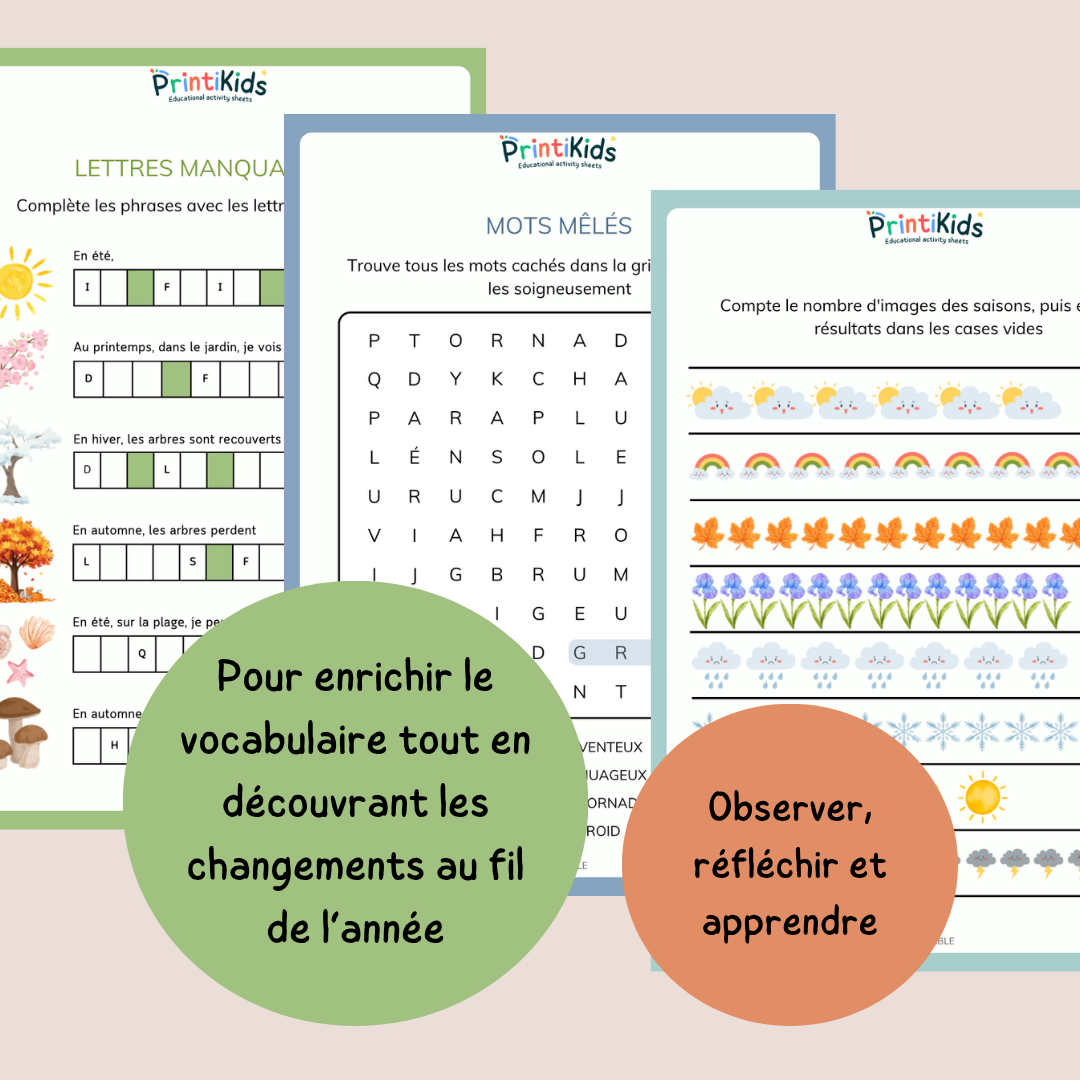 Pack d’activités les saisons – 20 fiches pédagogiques - CP CE1
