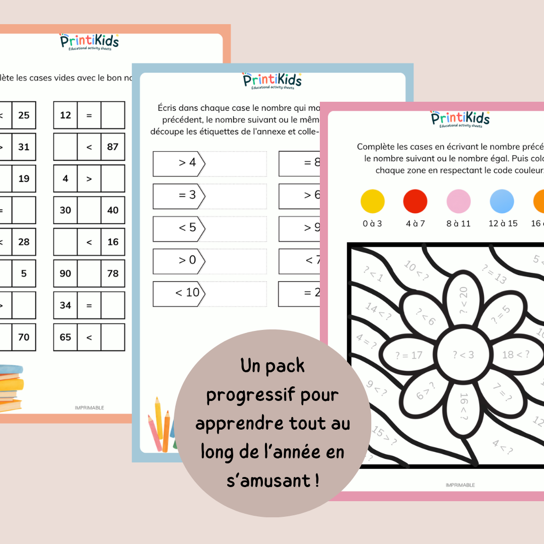 Pack comparaison de nombres – Activités progressives à imprimer - CP
