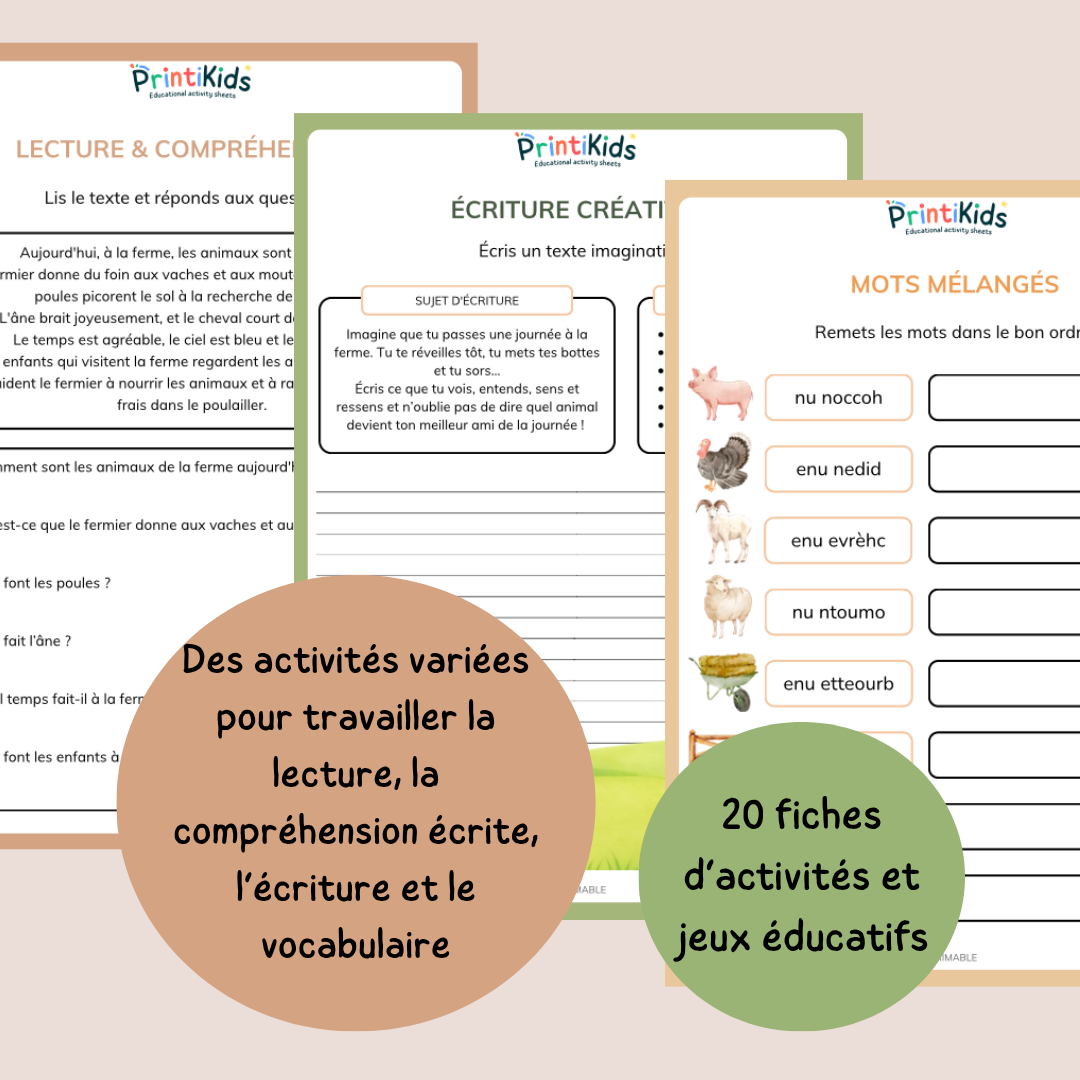 Pack activités de la ferme – Pack de jeux éducatifs et fiches pédagogiques - CP CE1