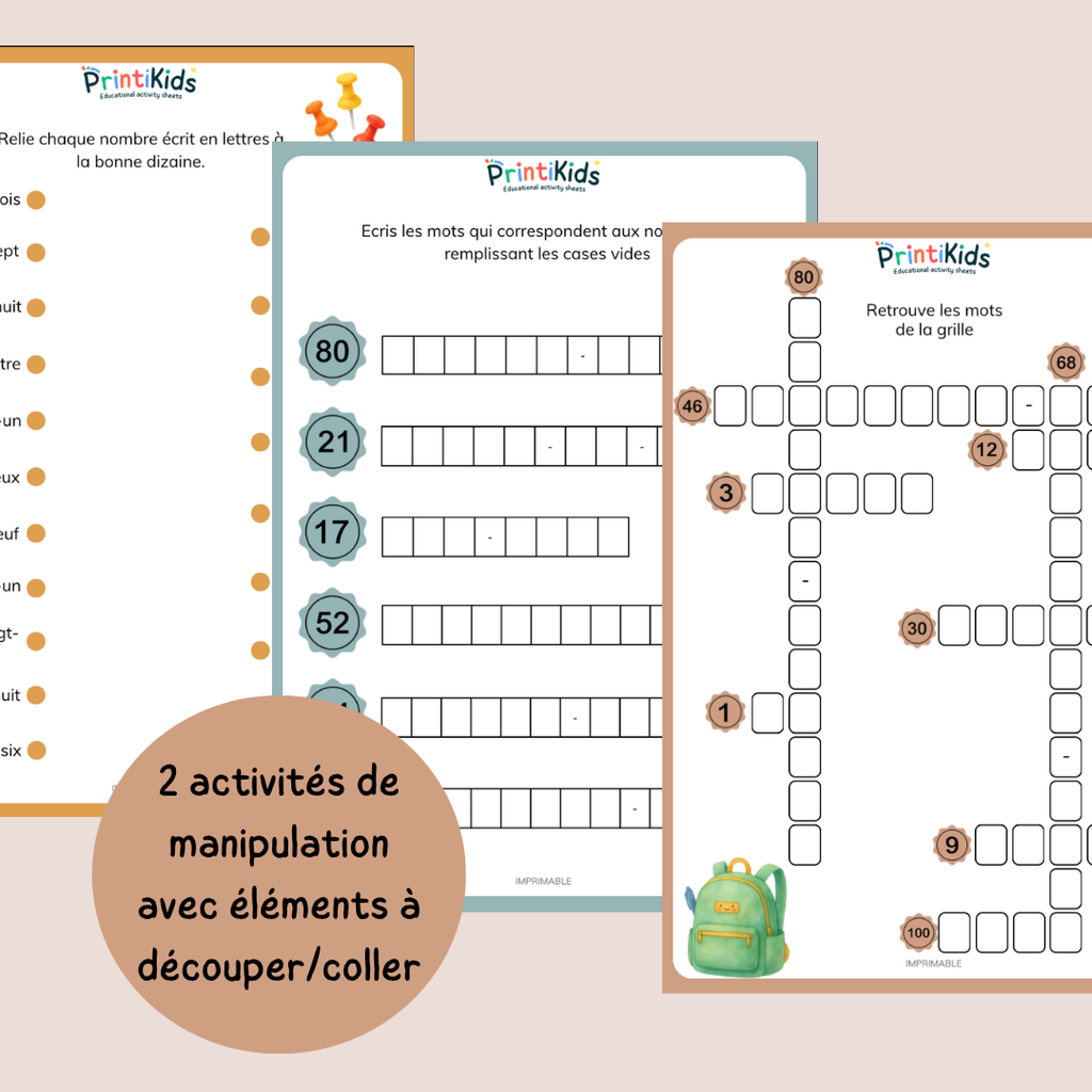 Pack nombres jusqu'à 100 – Numération, écriture en lettres et activités ludiques - CP