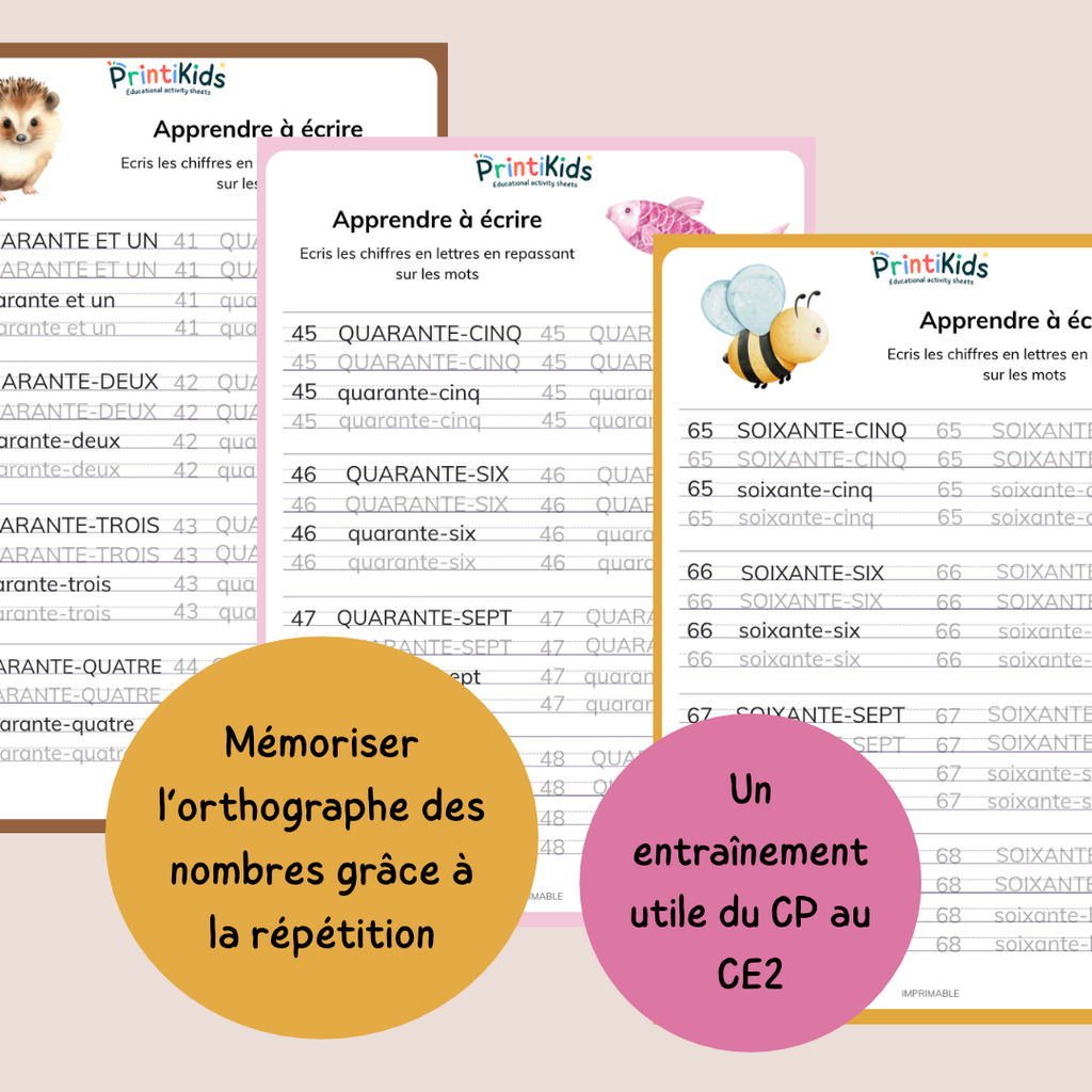 Fiche écriture - Nombres en lettres jusqu'à 100 CP CE1 CE2