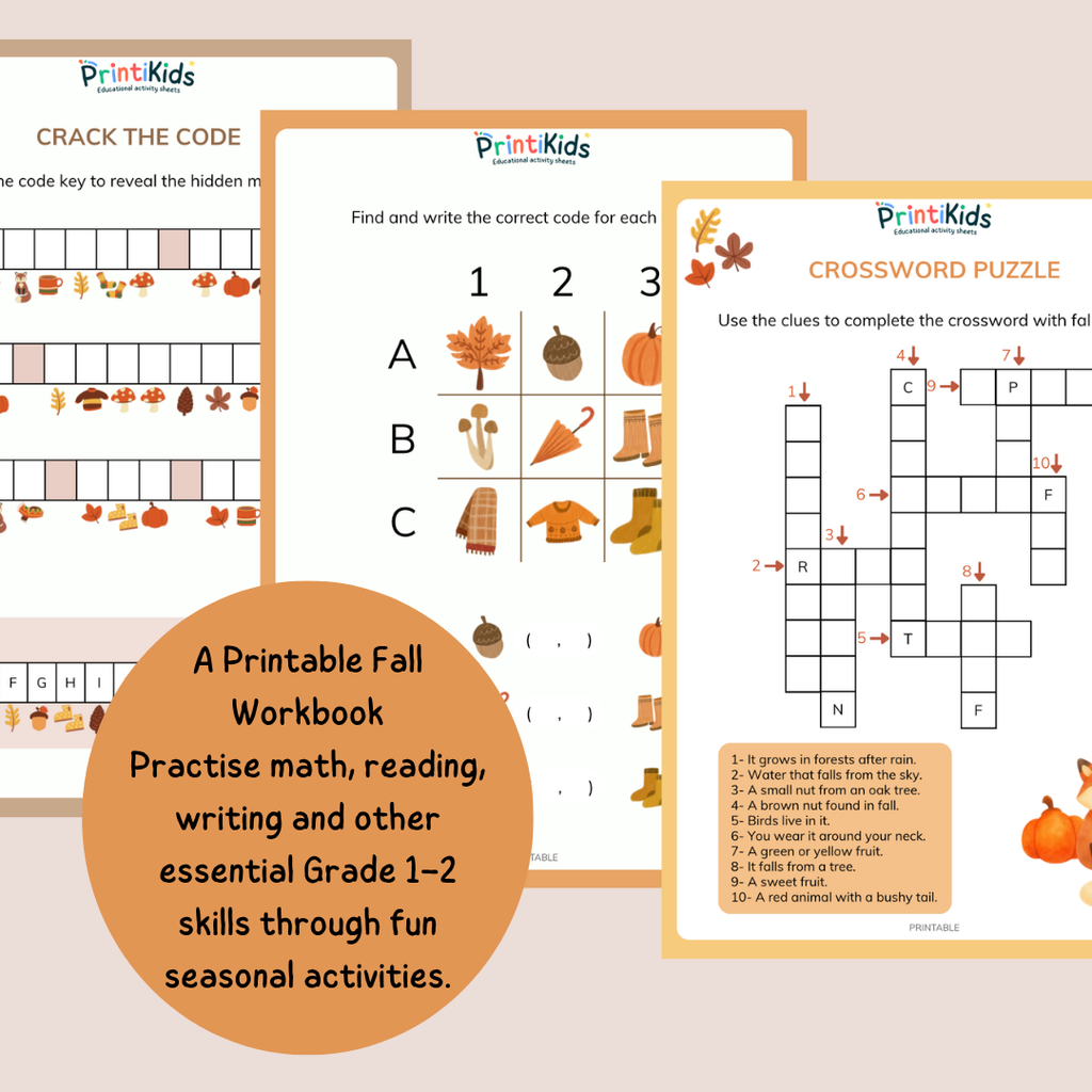 Complete Fall Activity Pack – 35 Printable Worksheets & Games – Grade 1–2