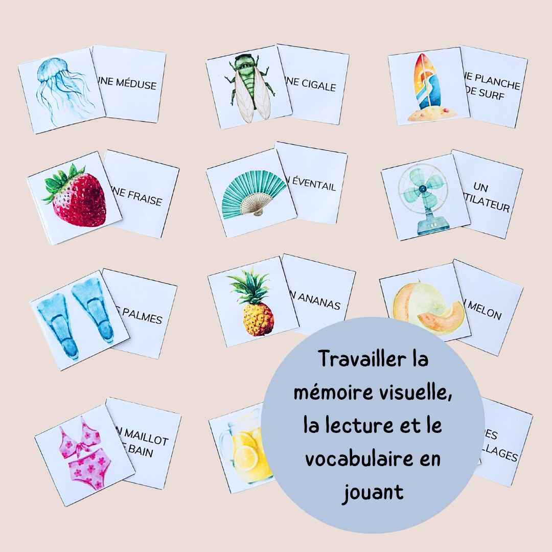 Memory de l'été – Jeu de lecture et vocabulaire CP CE1
