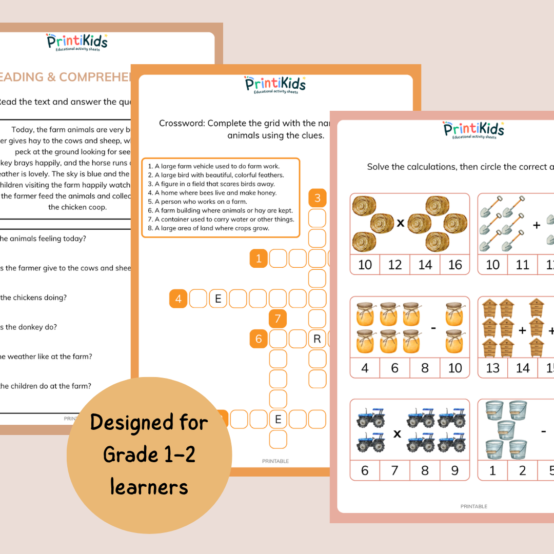 Farm Activity Pack – 20 Printable Educational Activities - Grade 1–2
