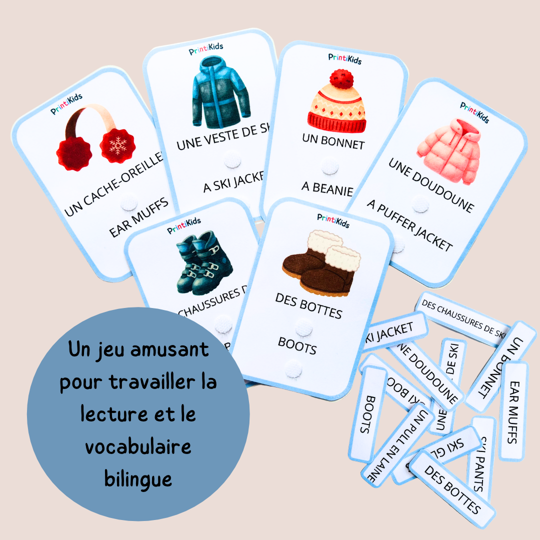 🇫🇷🇬🇧 Cartes de vocabulaire bilingues français anglais – Les vêtements d’hiver – GS CP CE1